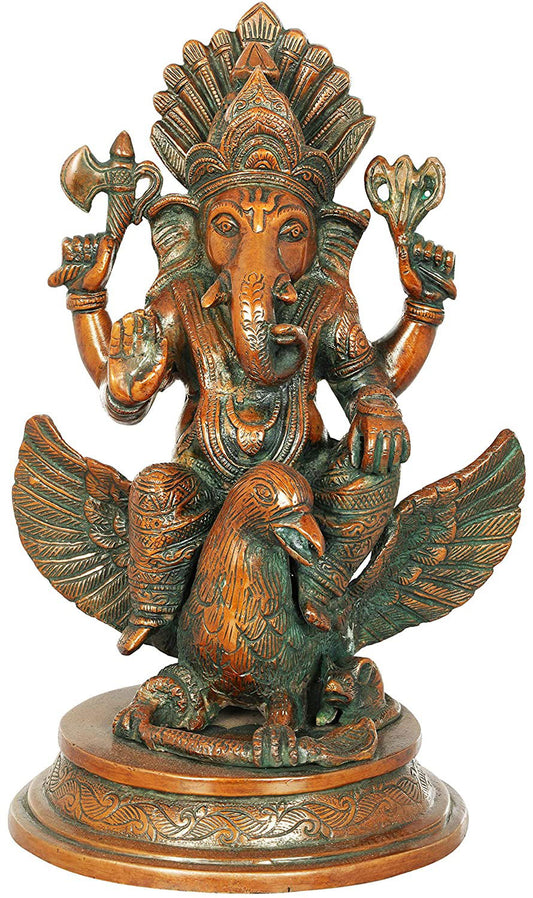 Brass Lord Ganesha Ganesh Murti Idol Statue Ganesh Reading Garuda Height 10 inch - ArtyCraftz.com