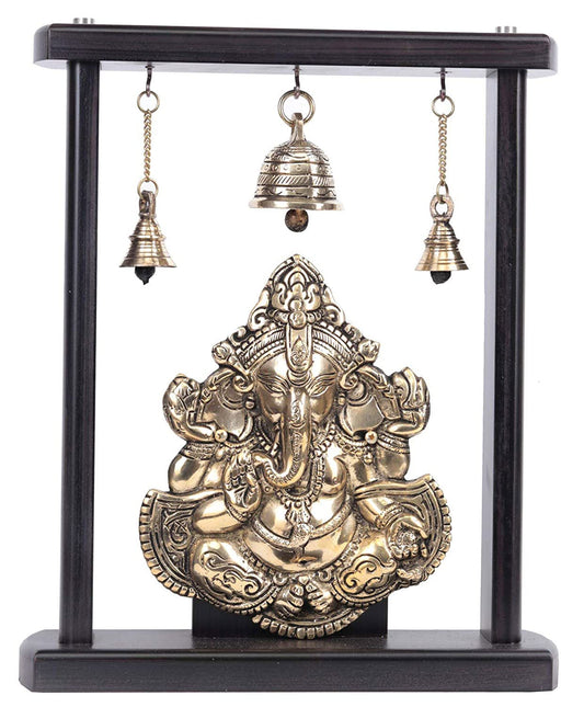 Brass Lord Ganesha Ganesh Murti Idol Statue with Bells Height 13.2 inches - ArtyCraftz.com
