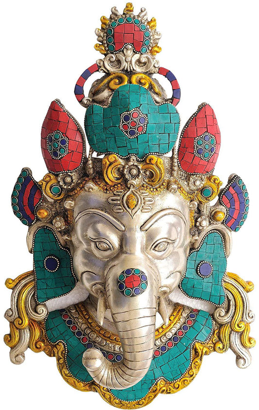 Brass Lord Ganesha Mask Height 15 Inches - ArtyCraftz.com