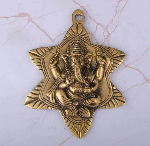 Brass Lord Ganesha in Star Shaped Wall Hanging