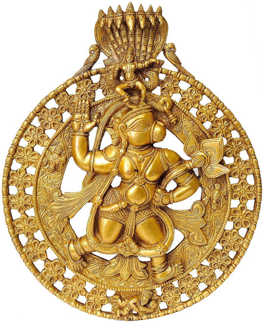 Brass Lord Hanuman Carrying Lotus Flower and Krishna On The Top (Wall Hanging), Height: 12 inches - ArtyCraftz.com