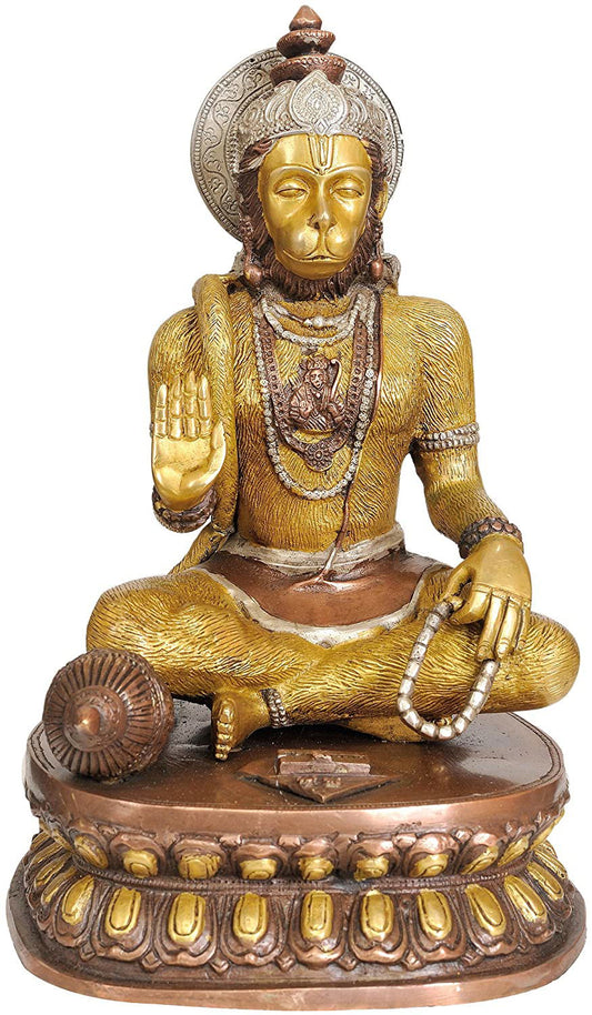 Brass Lord Hanuman Granting Abhaya, Height: 14" - ArtyCraftz.com