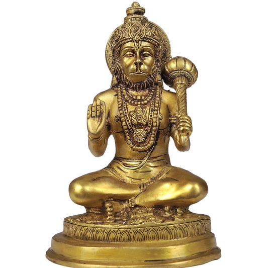 Brass Lord Hanuman Statue in Golden Finish, Height 7.5" Inches - ArtyCraftz.com