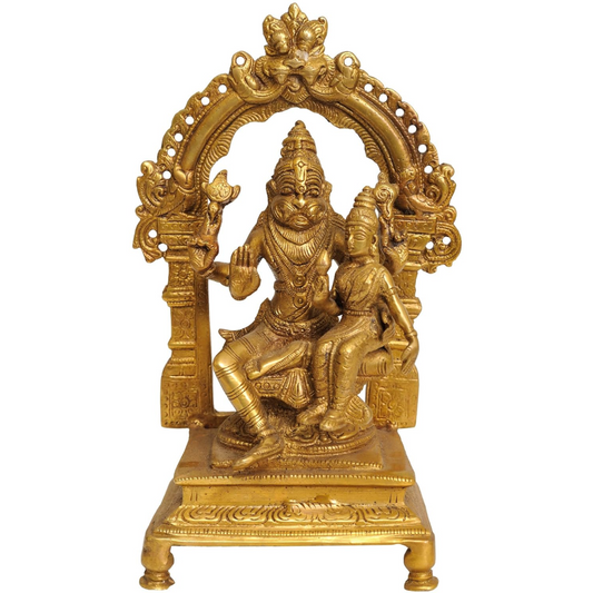 Brass Lord Narasimha with Goddess Lakshmi Statue, Height 8.5" - ArtyCraftz.com