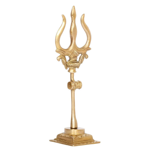 Brass Lord Shiva Trishul with Damru on Stand-ArtyCraftz.com