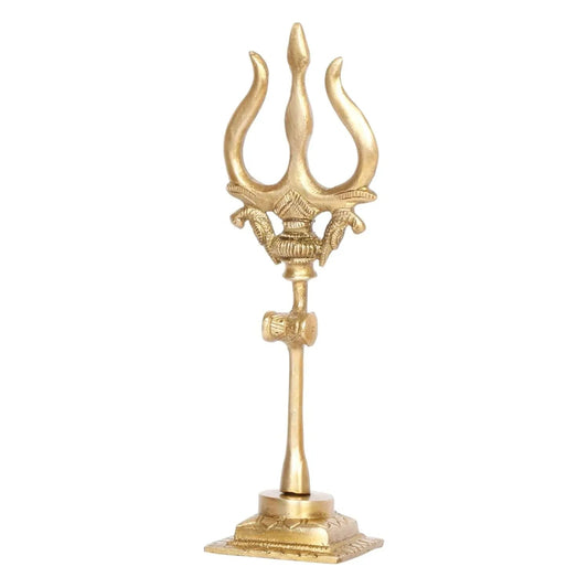Brass Lord Shiva Trishul with Damru on Stand-ArtyCraftz.com