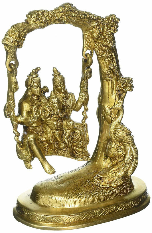 Brass Lord Shiva with Devi Parvati and Ganesha (24.77 cm, 17.15 cm, 10.80 cm) Shiva Family - ArtyCraftz.com