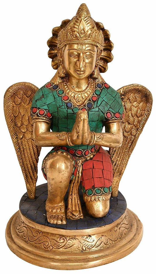 Brass Lord Vishnu Vehicle Garuda Statue, Height 8.8 inches - ArtyCraftz.com