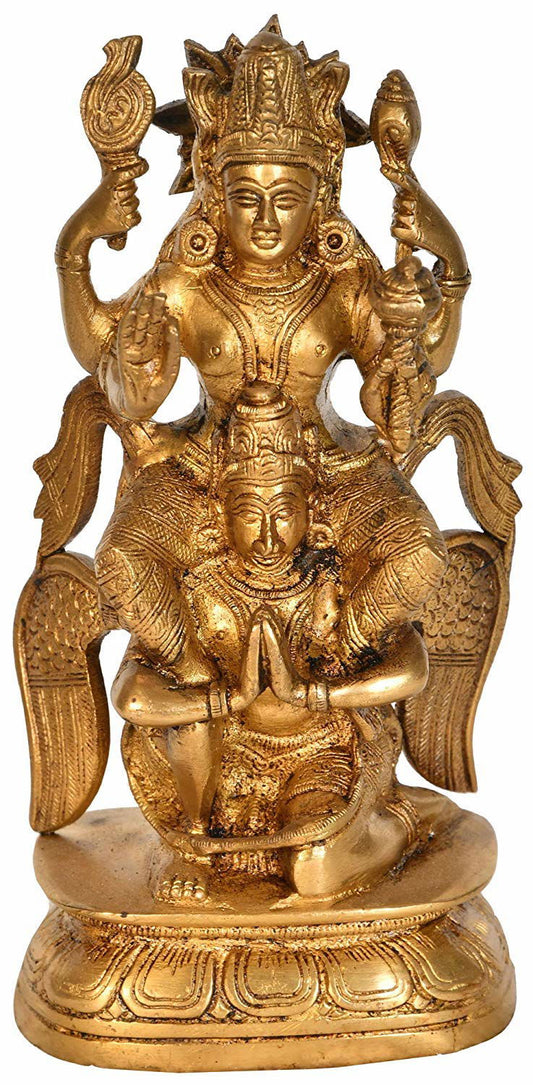Brass Lord Vishnu on Garuda Statue, Height 7" - ArtyCraftz.com