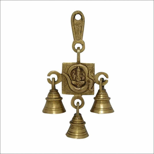 Brass Lucky Auspicious Symbol Vastu Om Ganesha 3 Bells - ArtyCraftz.com