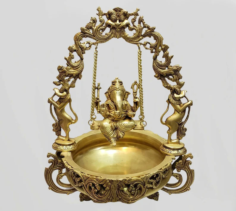 Brass Made Lord Ganesha On swing Urli