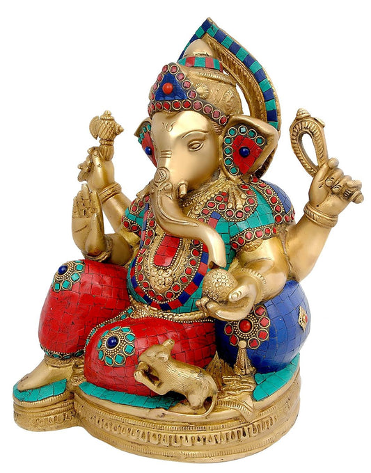 Brass Mangalakari Multicolor Inlay Ganesha Statue