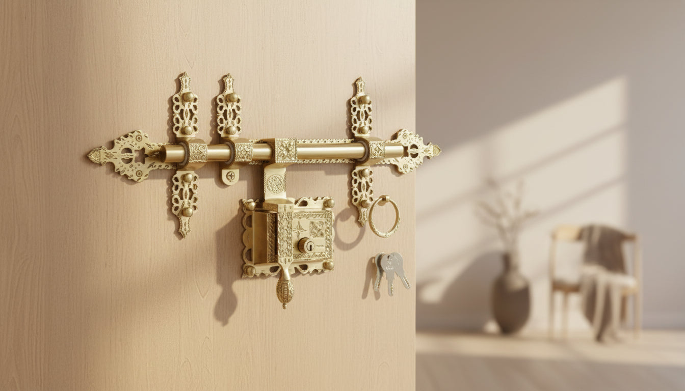 Premium Brass Manichitrathazhu Door Lock with Rod-ArtyCraftz.com
