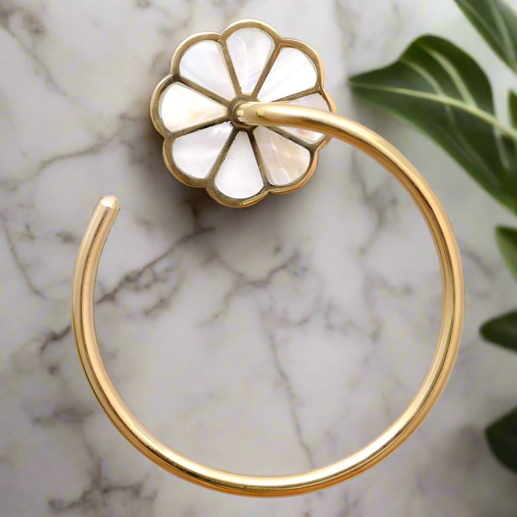 Brass Mother of Pearl Round Towel Hanger-ArtyCraftz