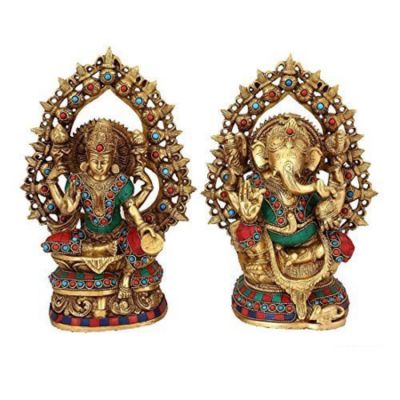 Brass Multi Color Lakshmi Ganesh Statue