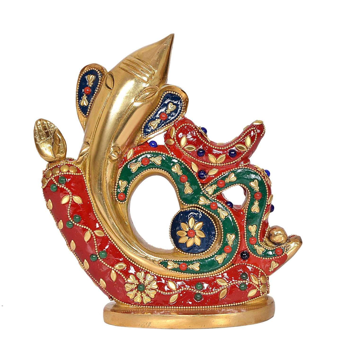 Brass Multicolor Artwork Om Shaped Ganesha Statue main image-ArtyCraftz.com