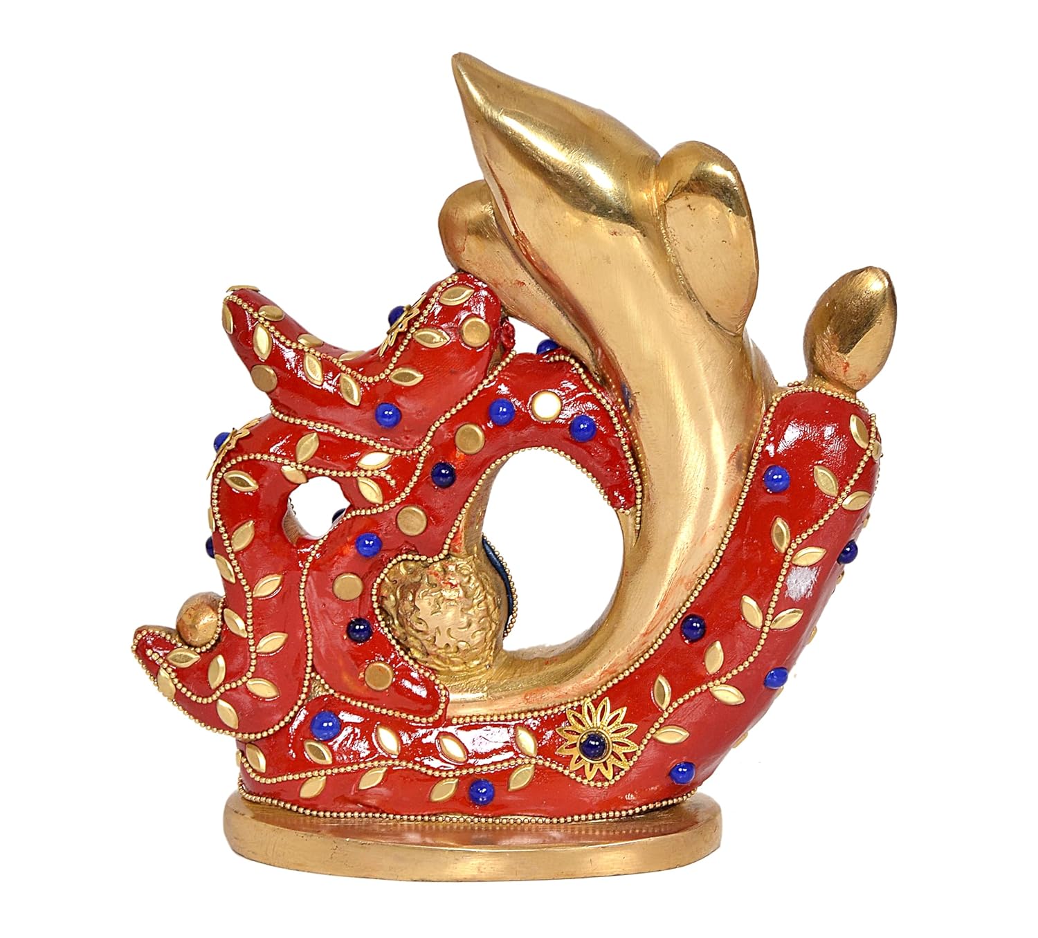 Brass Multicolor Artwork Om Shaped Ganesha Statue back view-ArtyCraftz.com