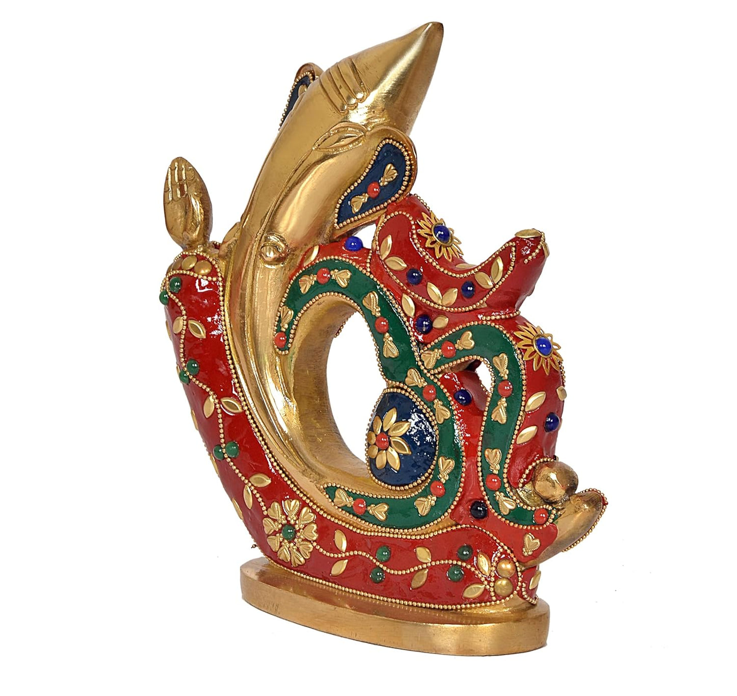 Brass Multicolor Artwork Om Shaped Ganesha Statue Right View -ArtyCraftz.com