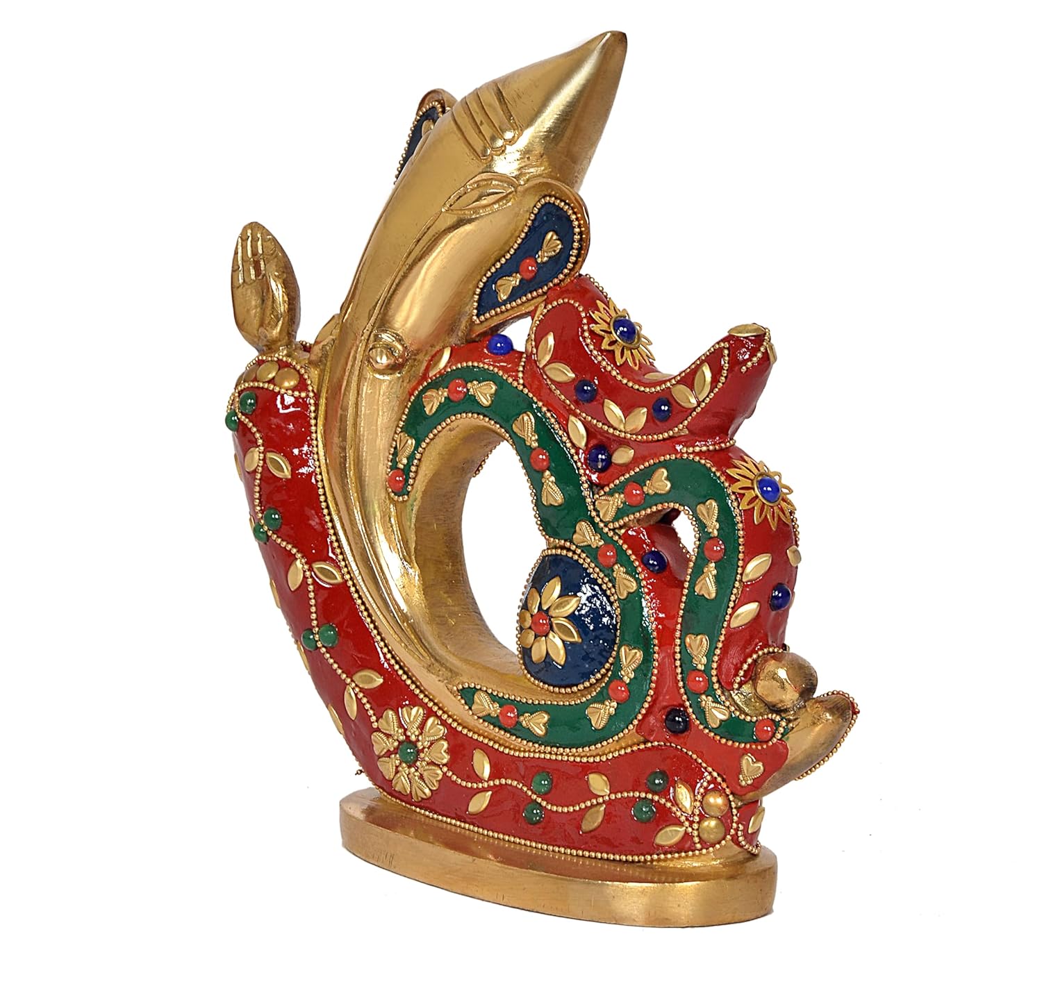 Brass Multicolor Artwork Om Shaped Ganesha Statue Right View -ArtyCraftz.com