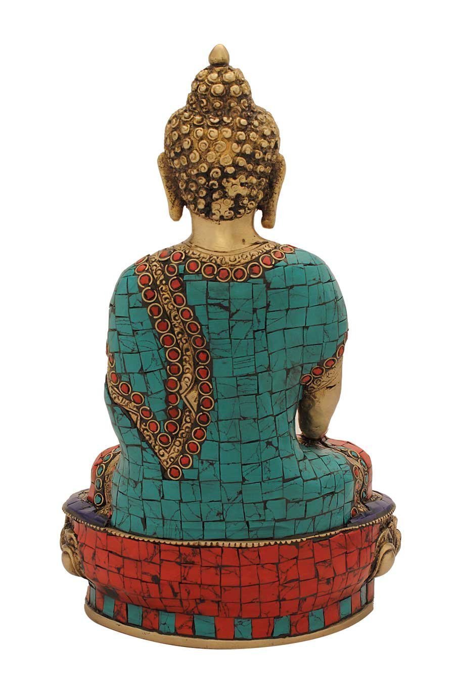 Brass Multicolor Inlay Tathagata Buddha 10 Inches Statue-ArtyCraftz.com