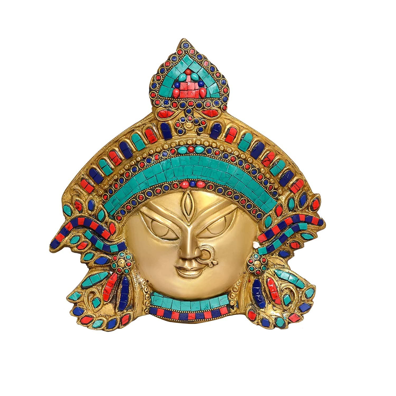 Brass Multicolour Durga Mask Wall Hanging-ArtyCraftz.com