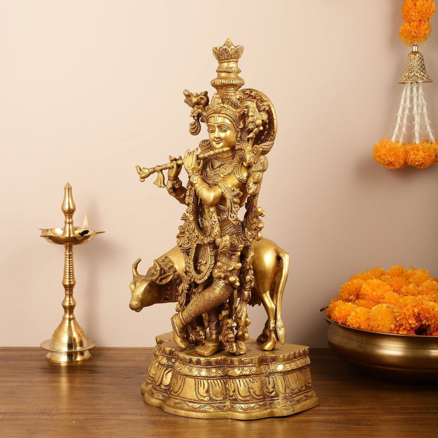 Brass Muralidhara Krishna with Cow Idol-artycraftz.com