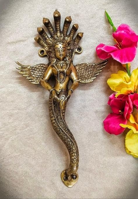 Brass Naag Kanya Door Handle Golden Color