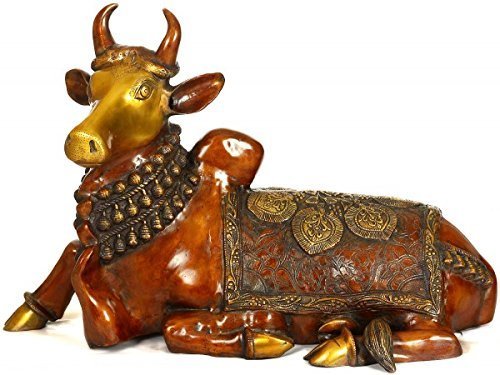 Brass Nandi Antique Finish Brass Sacred Cow Statue for Living Room Decor - ArtyCraftz.com