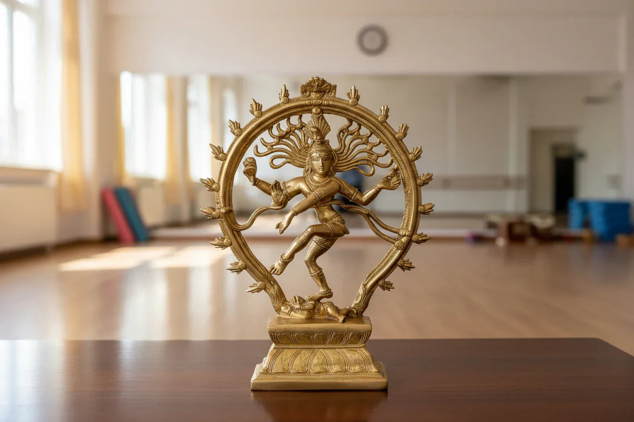 Brass Nataraja Idol 33cm - Handcrafted Dancing Shiva Ananda Tandava Statue Gold Finish India-ArtyCraftz.com