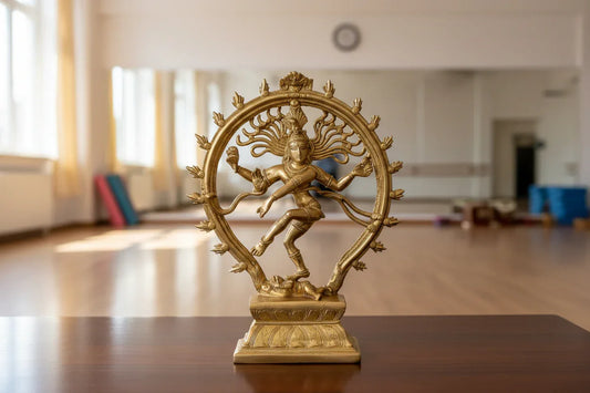 Brass Nataraja Idol 33cm - Handcrafted Dancing Shiva Ananda Tandava Statue Gold Finish India-ArtyCraftz.com