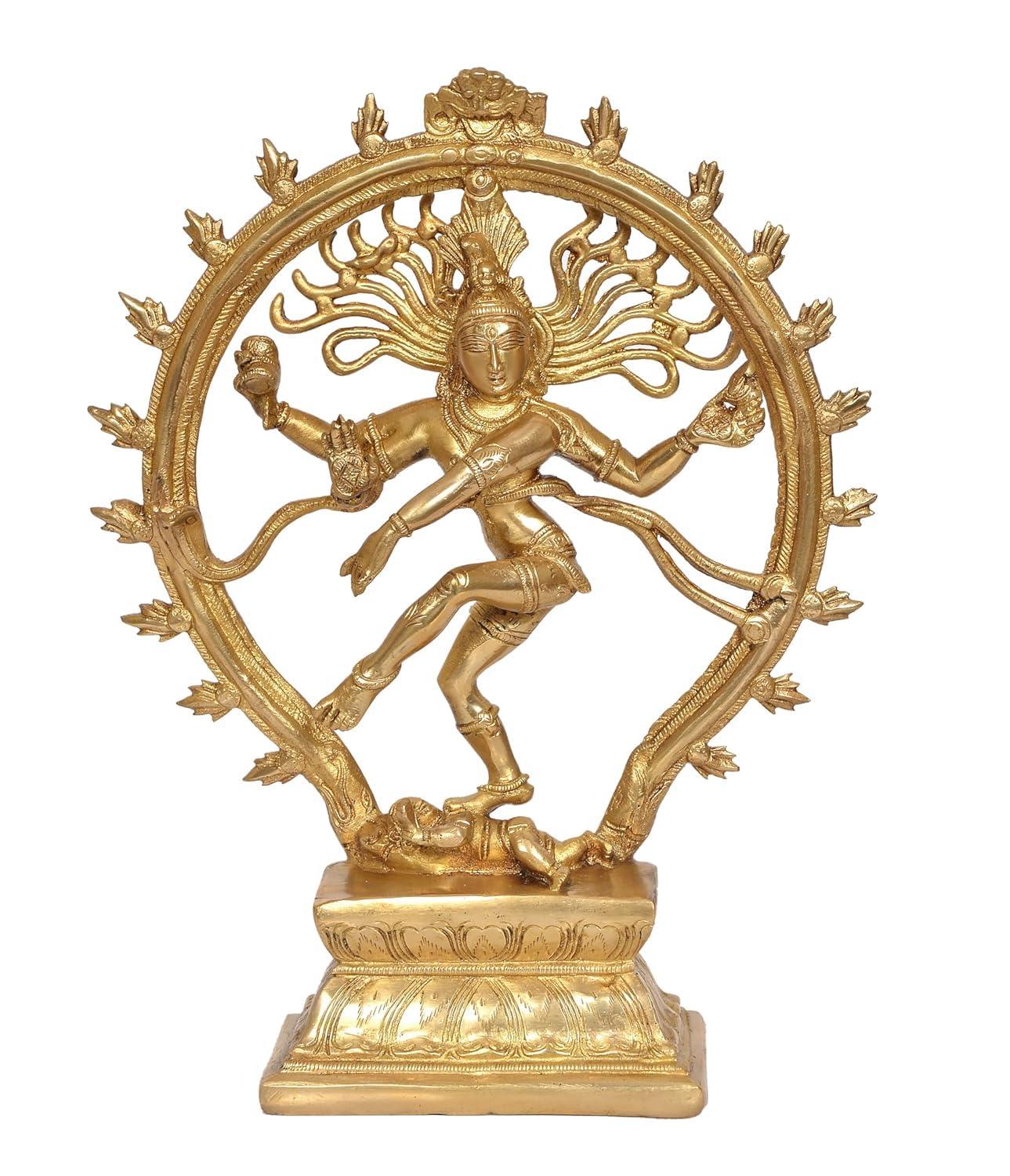 Brass Nataraja Idol 33cm - Handcrafted Dancing Shiva Ananda Tandava Statue Gold Finish India-ArtyCraftz.com