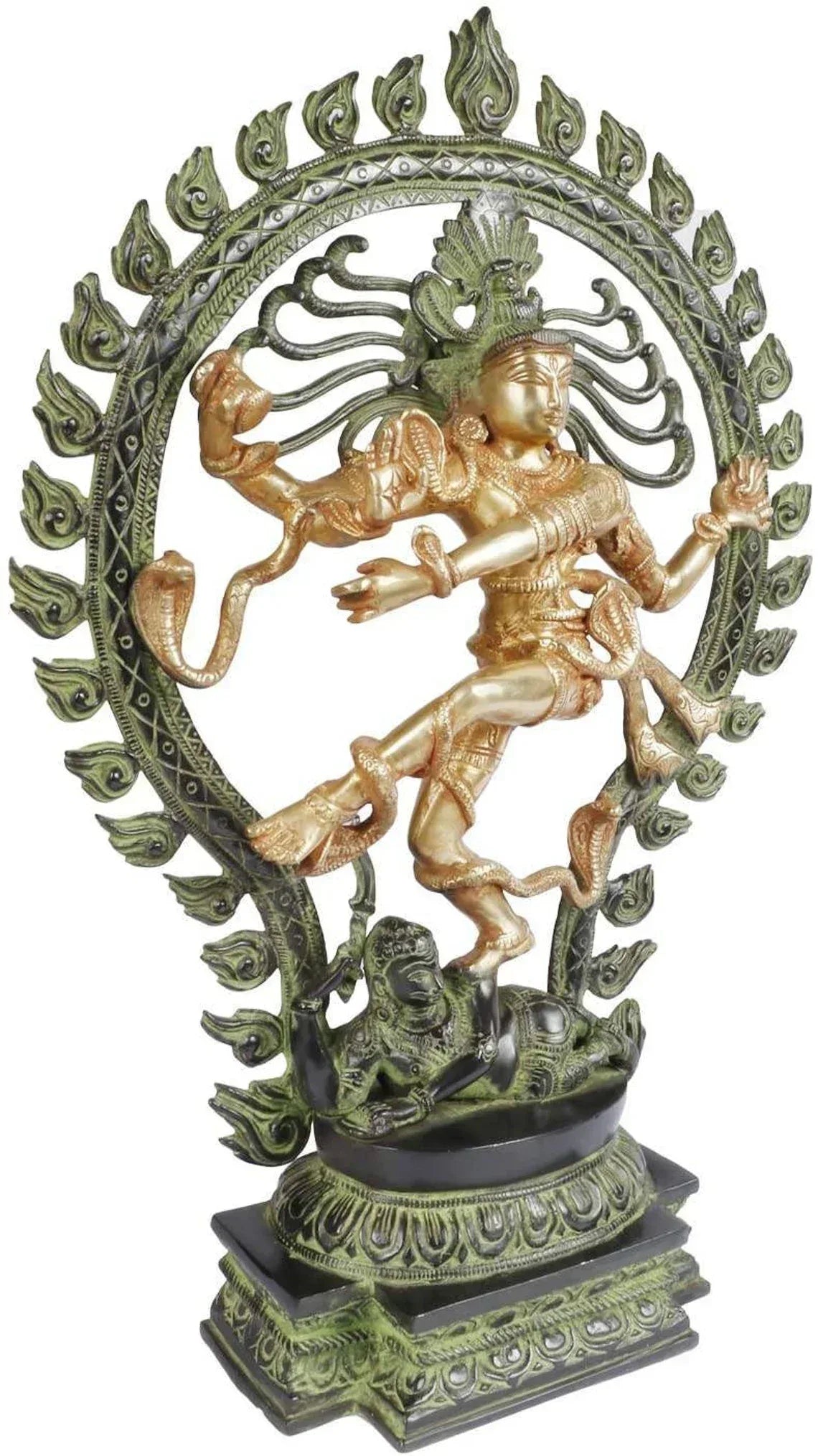 Brass Nataraja Idol 33cm - Handcrafted Dancing Shiva Ananda Tandava Statue Green Finish India-ArtyCraftz.com