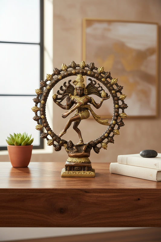 Brass Nataraja Statue – Lord Shiva Dancing Idol for Home Temple 11 Inches-ArtyCraftz.com