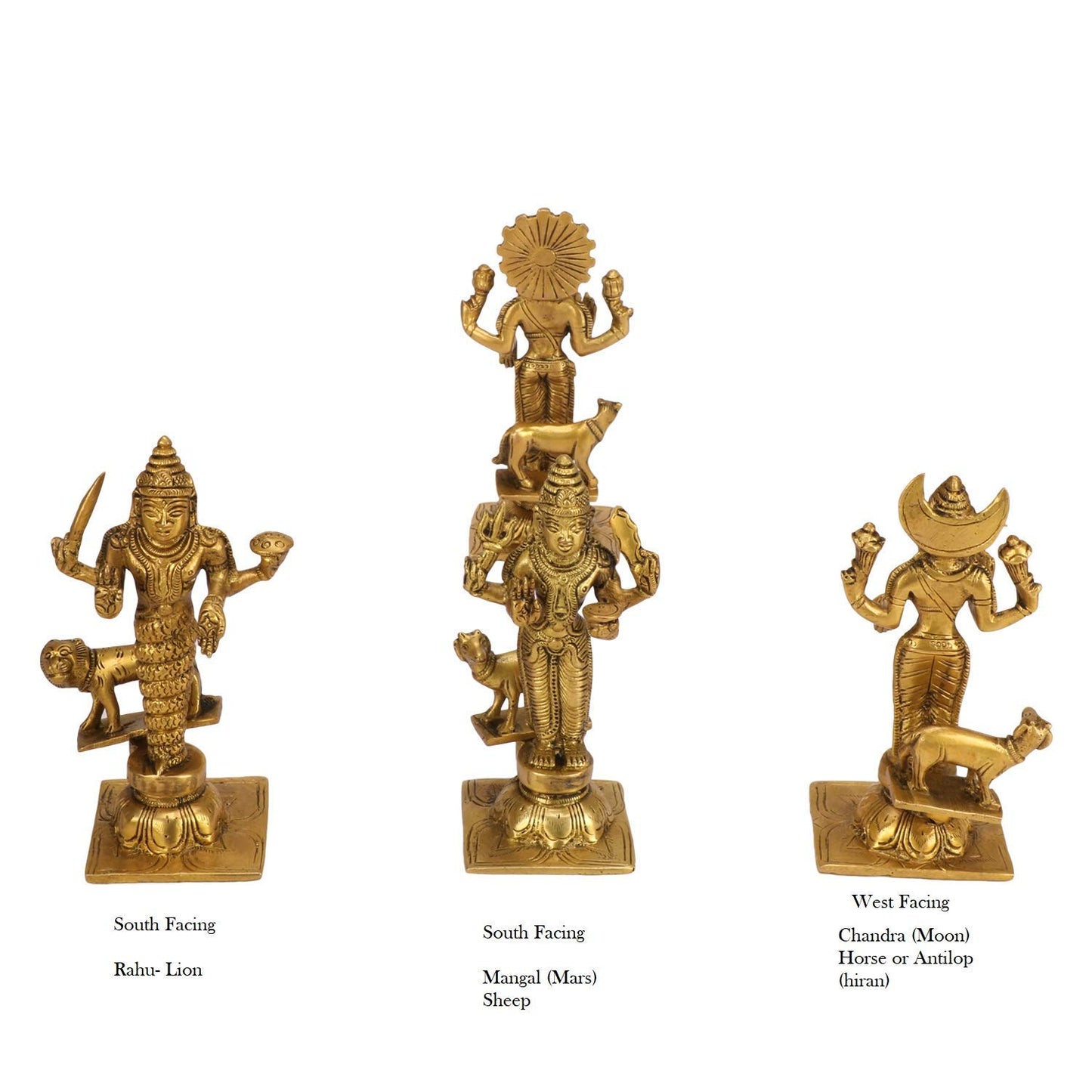 Brass Navagraha Statue Set with Their Vahanas-ArtyCraftz.com