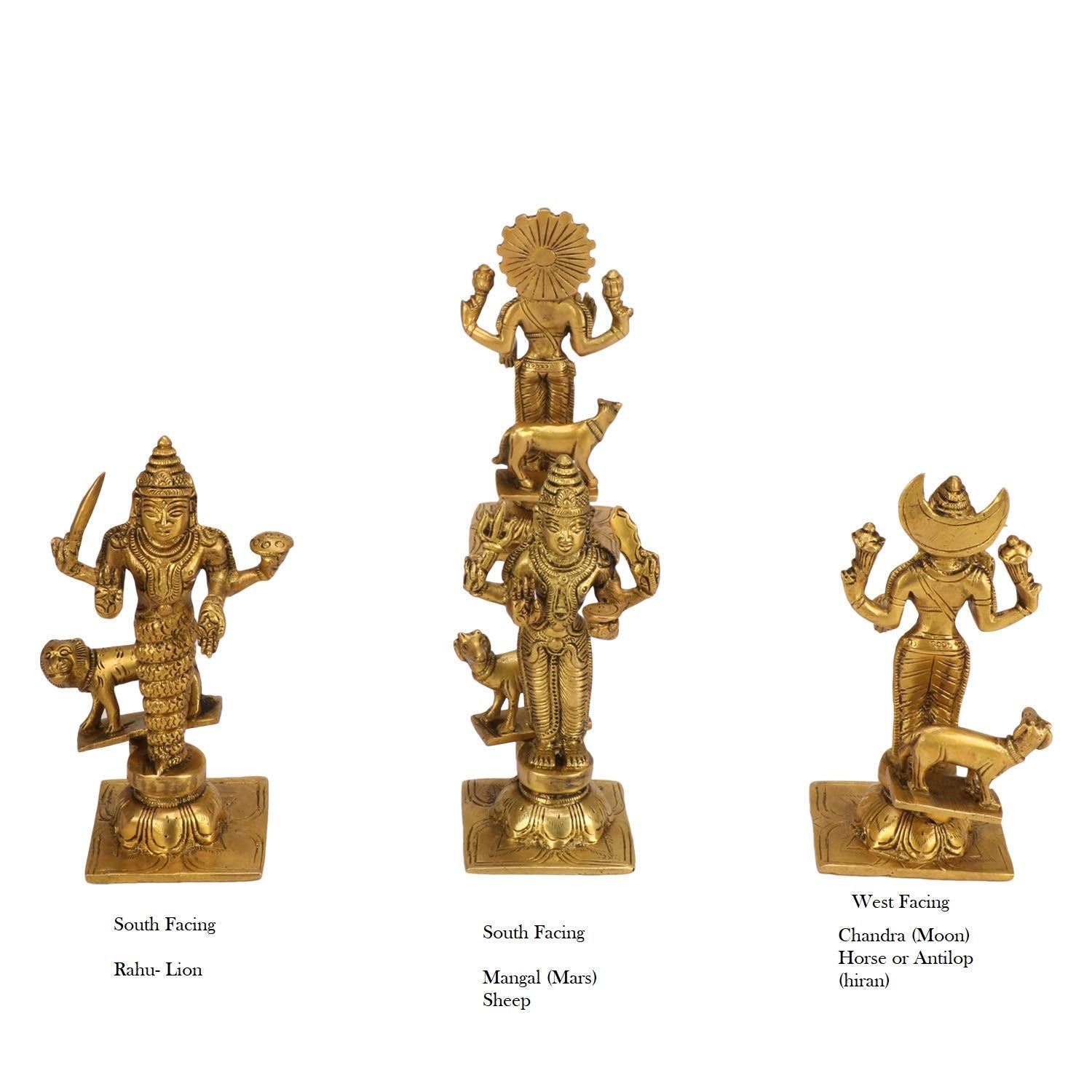 Brass Navagraha Statue Set with Their Vahanas-ArtyCraftz.com
