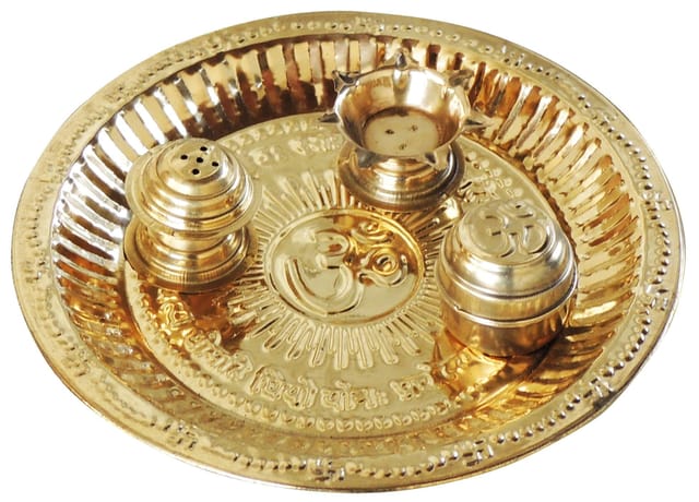 Brass Om Embossed Pooja Thali set-ArtyCraftz.com