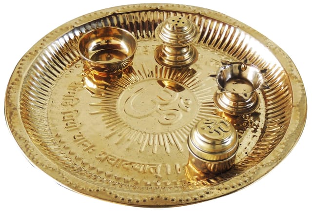 Brass Om Embossed Pooja Thali set-ArtyCraftz.com