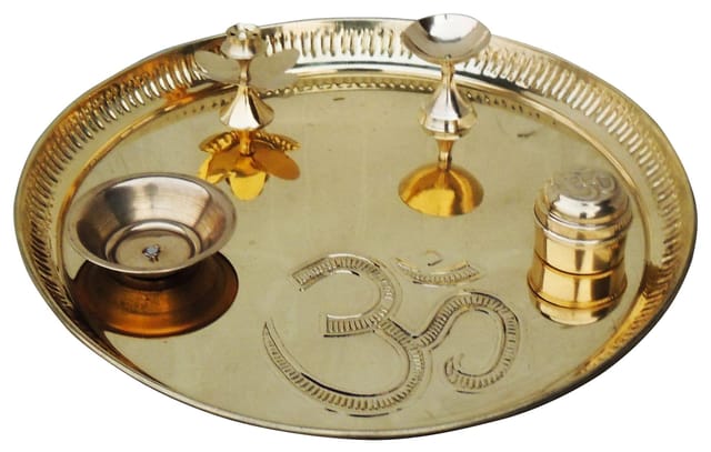 Brass Om Engraved Pooja Thali set-ArtyCraftz.com