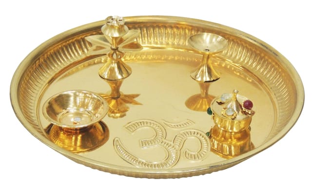 Brass Om Engraved Pooja Thali set-ArtyCraftz.com