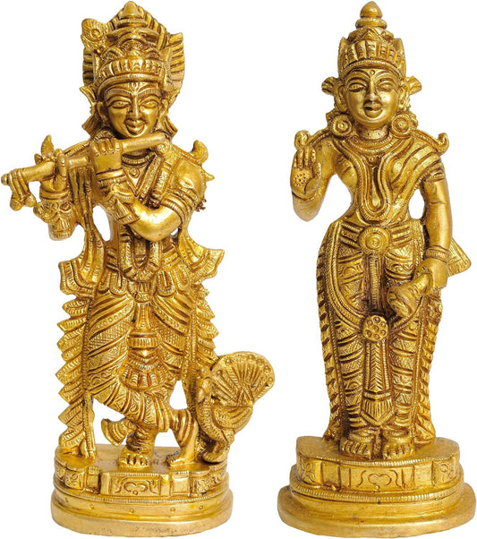 Brass Pair Krishna Rukmani 7.5 inches Statue - ArtyCraftz.com