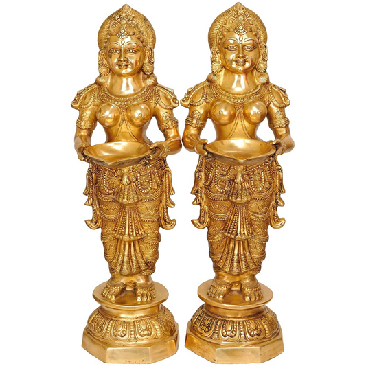 Brass Pair of 36 Inch Deepalakshmi Statues - ArtyCraftz.com