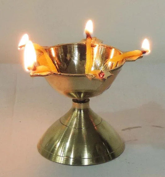 Brass Panchmukhi Diya for Home Decor and Gifting 2.9*2.9*2.4 Inches - ArtyCraftz.com