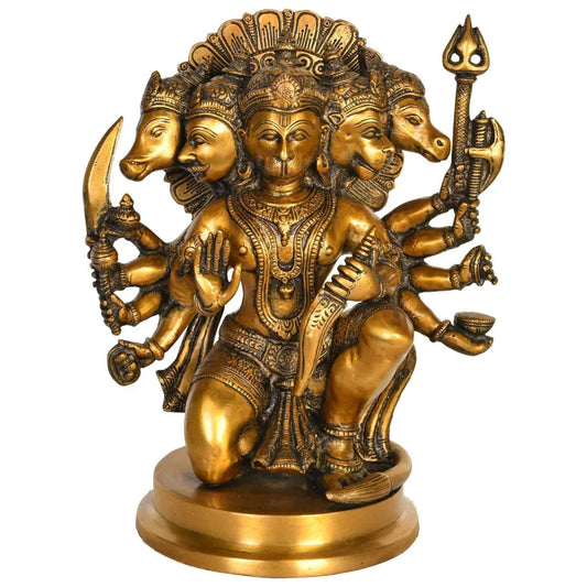 Brass Panchmukhi Hanuman Statue, Height 10.9" - ArtyCraftz.com