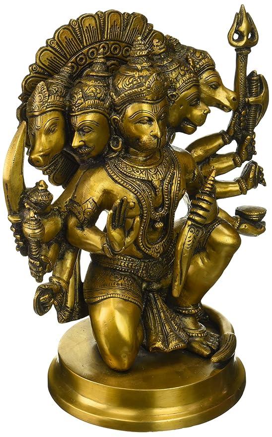 Brass Panchmukhi Hanuman Statue, Height 10.9" - ArtyCraftz.com