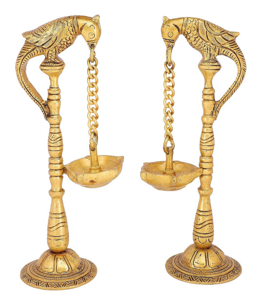 Brass Parrot Hanging Diya Set of 2 – Traditional Oil Lamp-artycraftz.com
