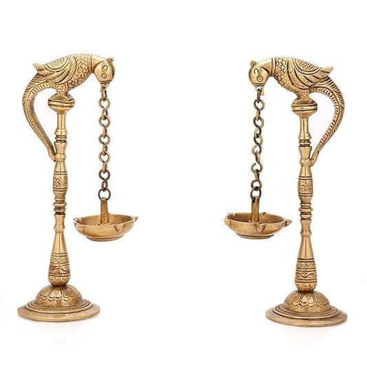 Brass Parrot Hanging Table Diya, Bird Oil Diya and Candle Holder Made of Brass