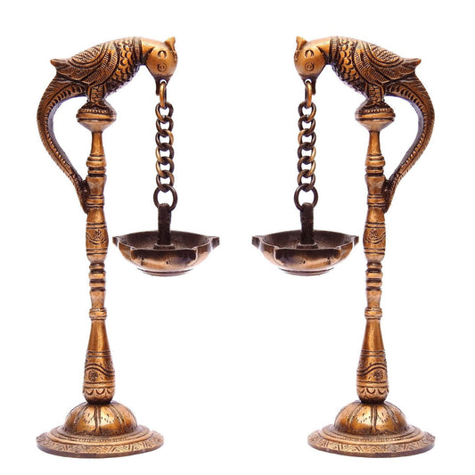 Brass Parrot Hanging Table Diya, Bird Oil Diya and Candle Holder Made of Brass - ArtyCraftz.com