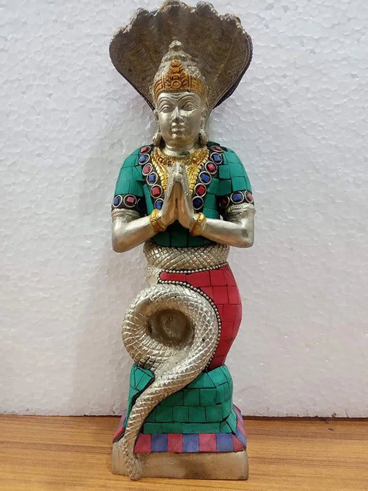 Brass Patanjali Statue Multicolour Stones Height 10 Inches - ArtyCraftz.com