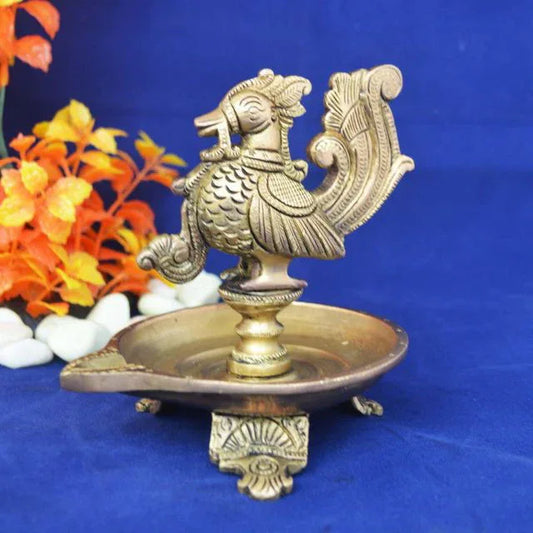 Brass Peacock Antique Design Mayil Vilakku Diya - ArtyCraftz.com