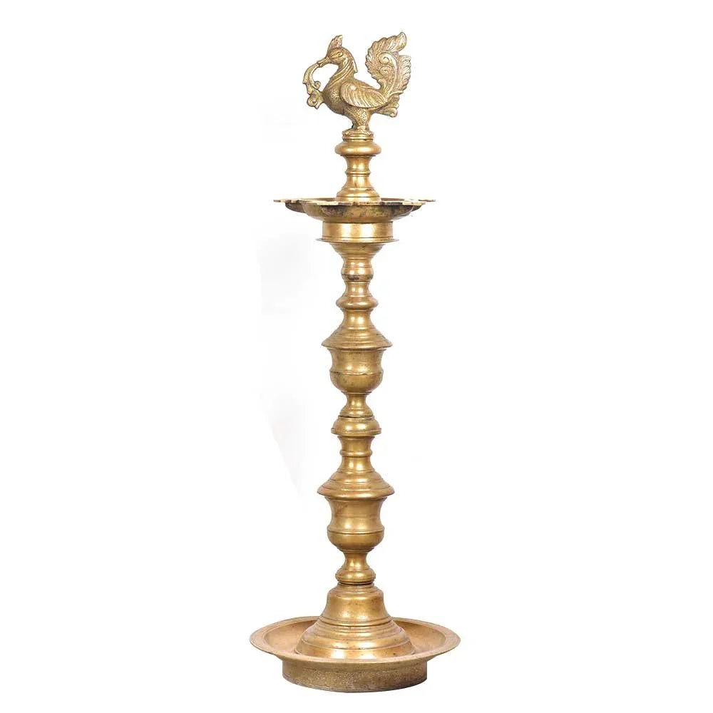 Brass Peacock Deepam Lamp Stand — 56 Inch Monumental Handcrafted Temple Diya | Pooja Room & Mandir-ArtyCraftz.com